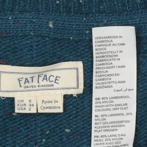 Fat Face Women's Blue V-Neck Pullover Jumper Size 6