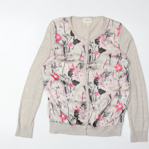 Next Women Beige Floral Cardigan Crew Neck Size 12