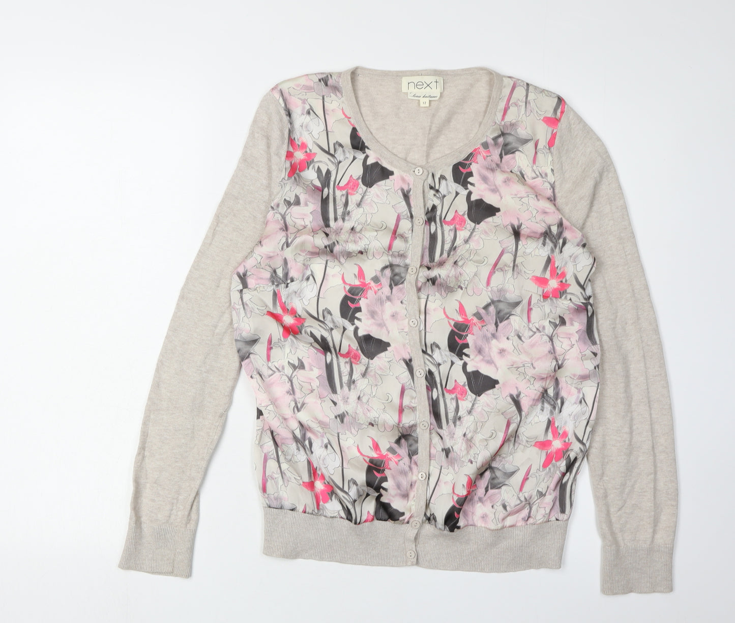 Next Women Beige Floral Cardigan Crew Neck Size 12