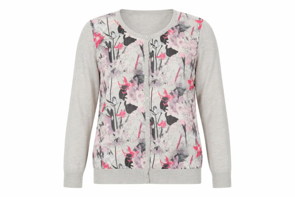 Next Women Beige Floral Cardigan Crew Neck Size 12