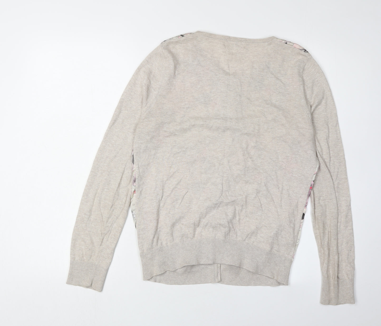 Next Women Beige Floral Cardigan Crew Neck Size 12