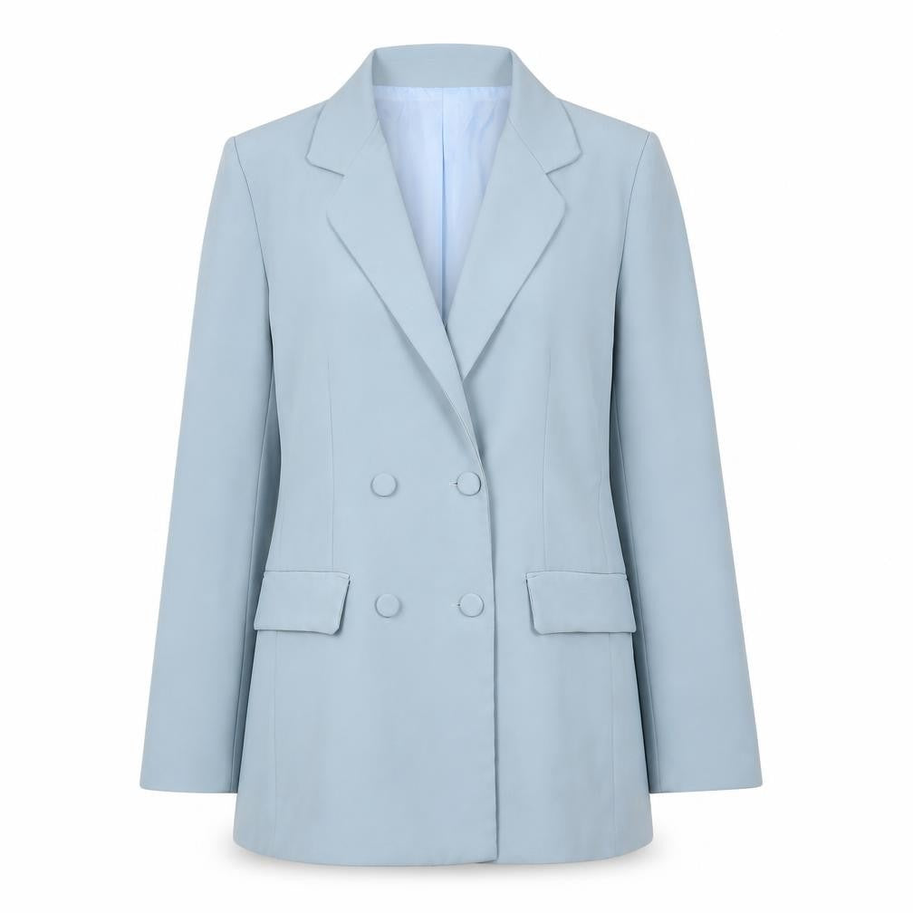 Front view of Boohoo Women's Blue Blazer UK 12 Double Breasted