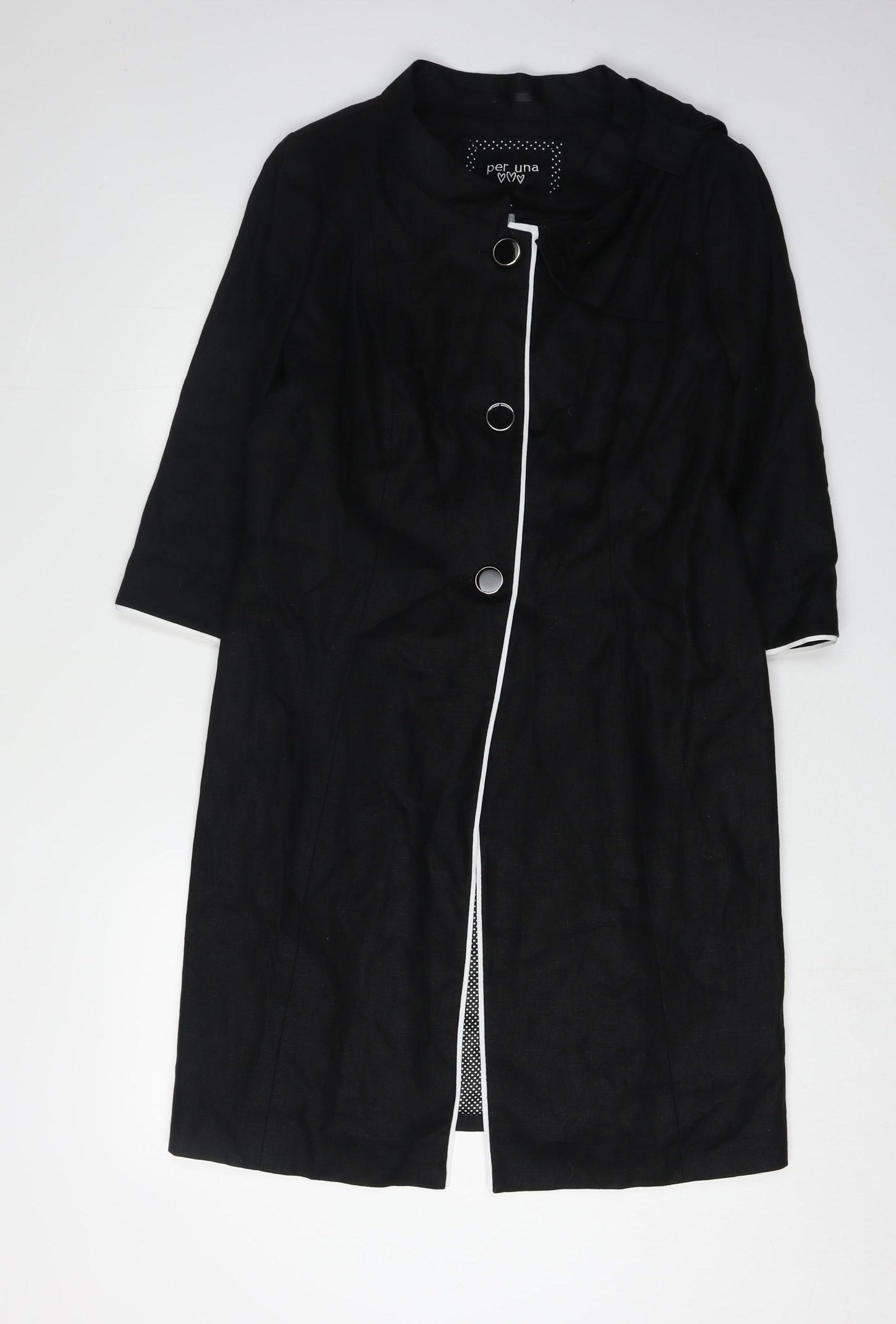 Per Una Women's Black Linen Mid-Length 3/4 Sleeve Coat
