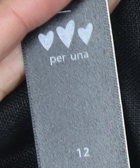 Per Una Women's Black Linen Mid-Length 3/4 Sleeve Coat
