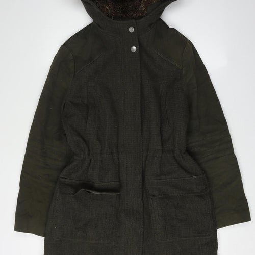 Preen Women's Green Parka Coat Size 14 - Hooded, Fur Trim