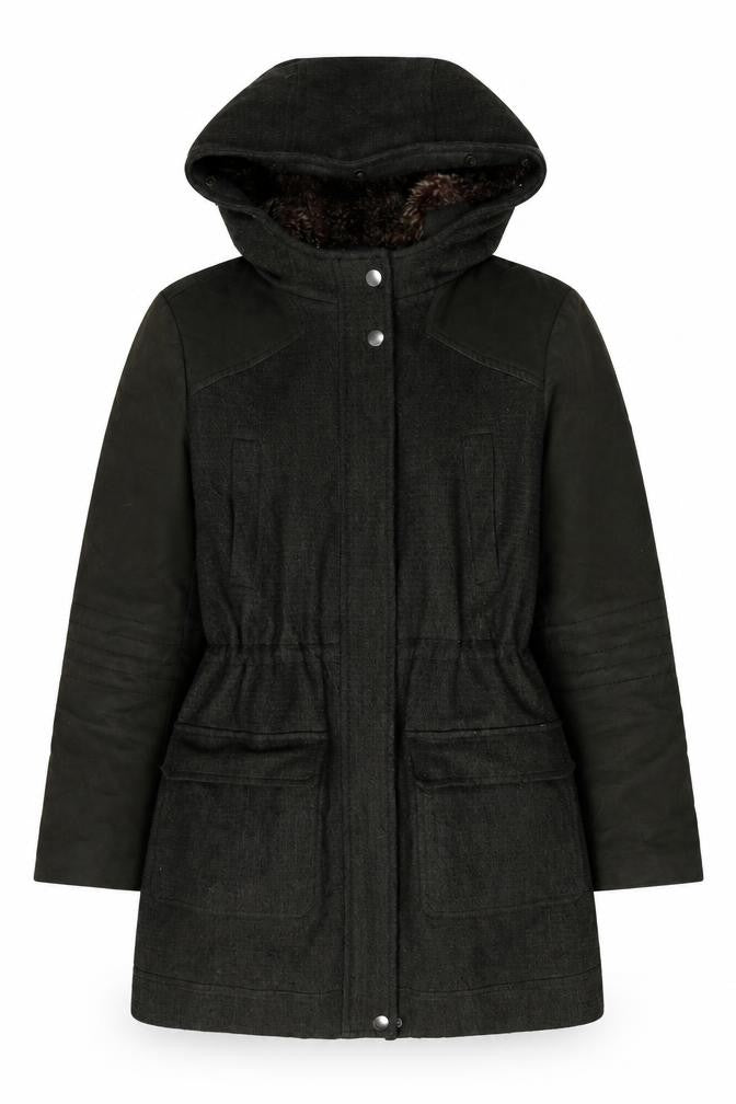 Preen Women's Green Parka Coat Size 14 - Hooded, Fur Trim
