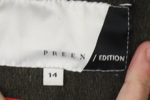 Preen Women's Green Parka Coat Size 14 - Hooded, Fur Trim