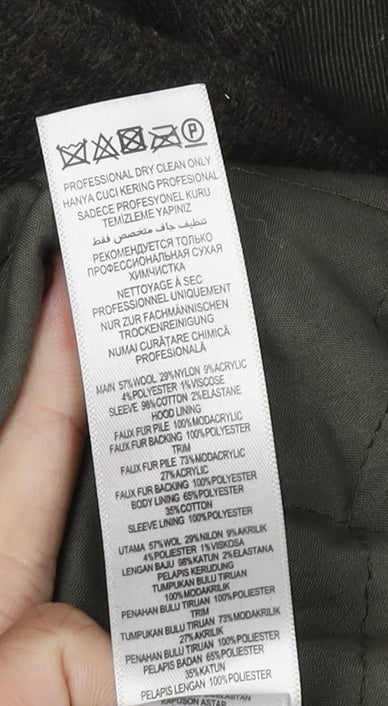 Preen Women's Green Parka Coat Size 14 - Hooded, Fur Trim