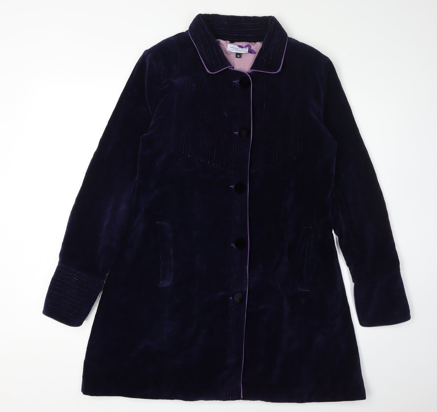 Indigo Boo Women's Purple Velvet Overcoat, M, Buttoned