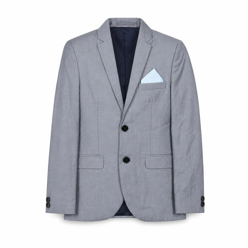Front view of Milano Mayfair boys’ grey single-breasted suit jacket
