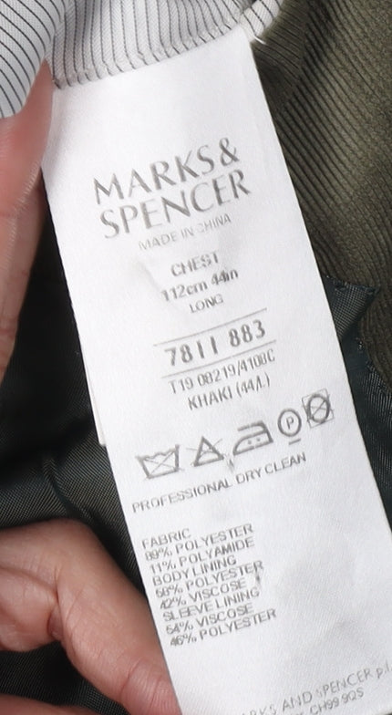 Marks and Spencer Men's Green Blazer 44L Long Jacket