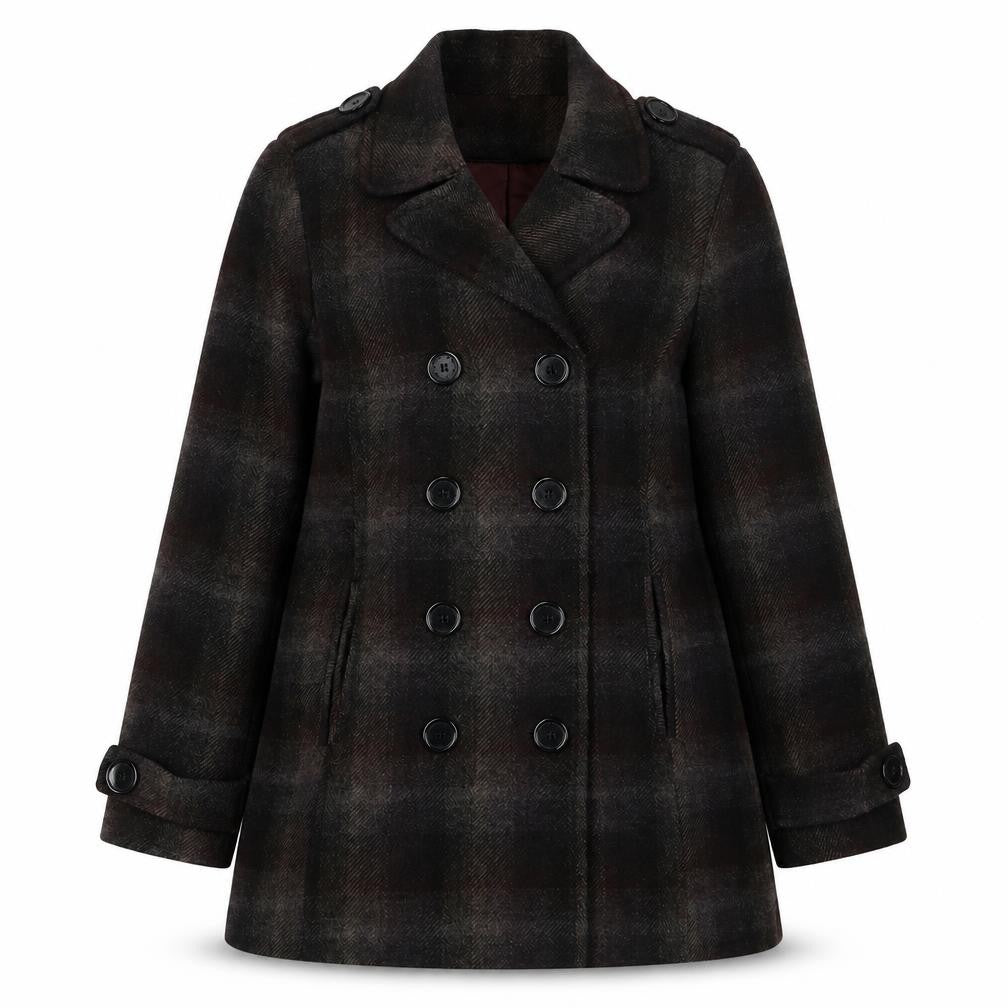 Front view of Austin Reed Women's Black Check Pea Coat, size 12