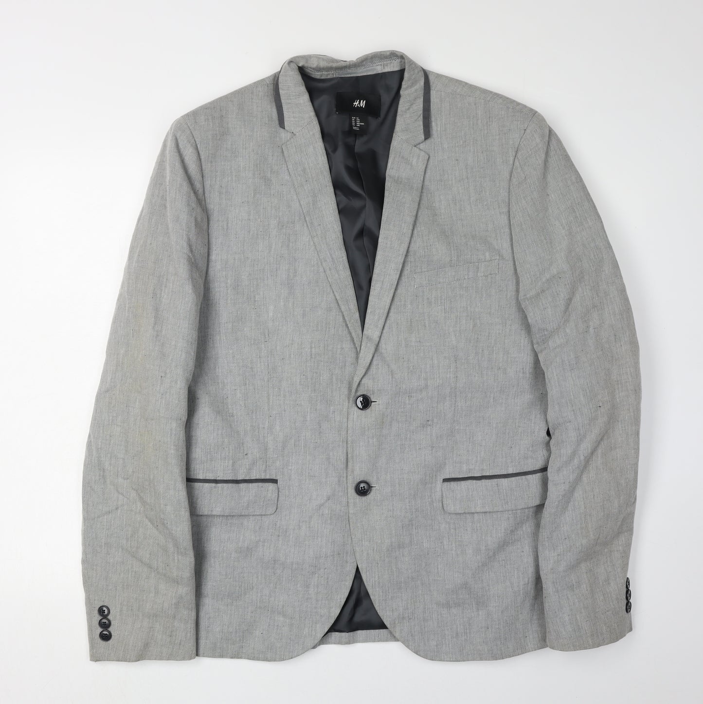 H&M Men's Grey Linen Blazer Size 44 Regular Fit