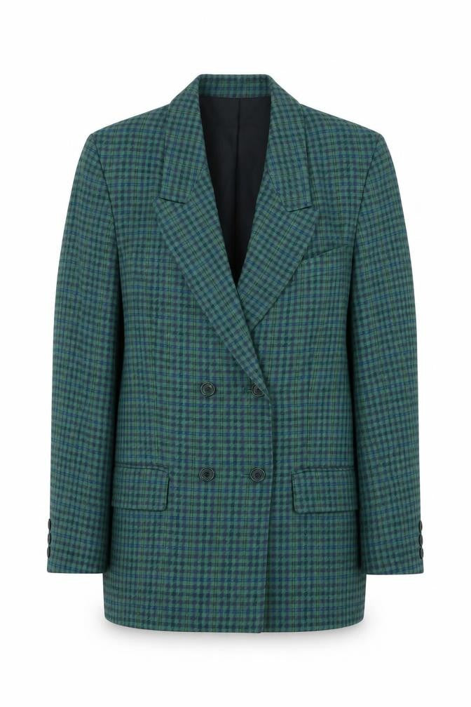 Front view of James Meade Women's Green Check Blazer, size 10