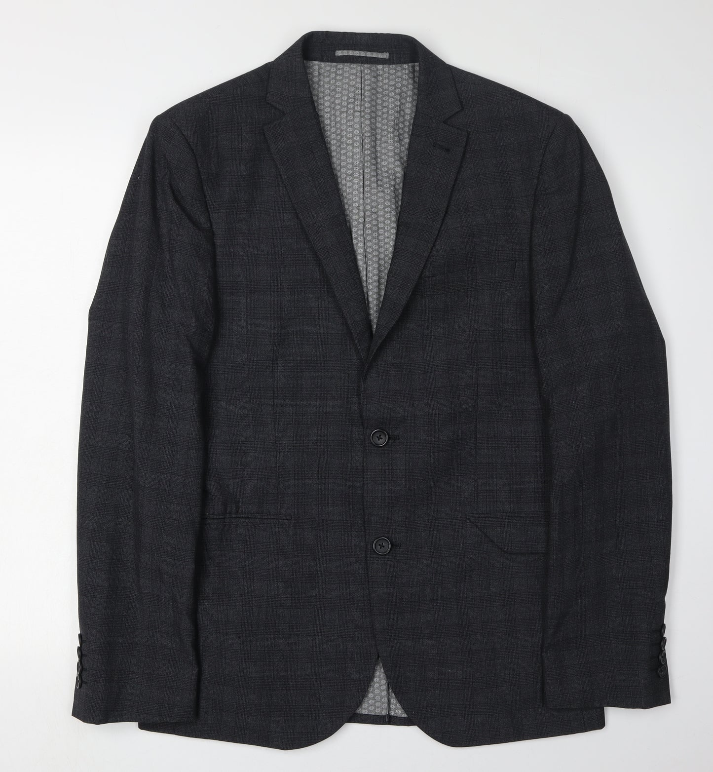 Next Men's Grey Check Blazer, Size 40R, Elegant Style