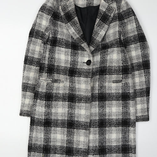 New Look Women's Black Check Overcoat Size 6