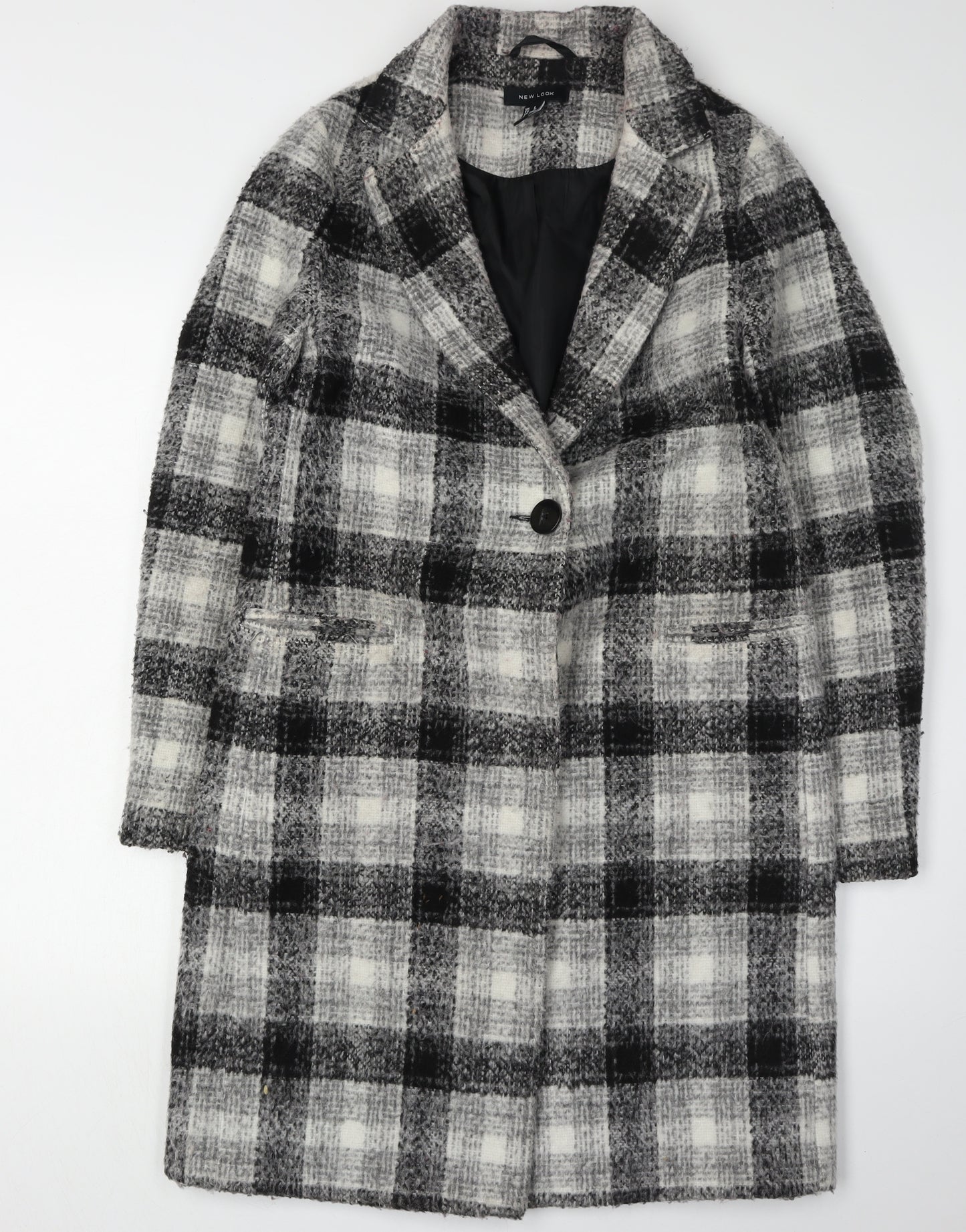 New Look Women's Black Check Overcoat Size 6