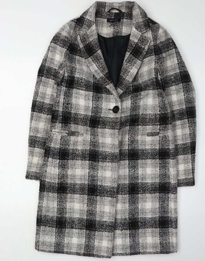 New Look Women's Black Check Overcoat Size 6