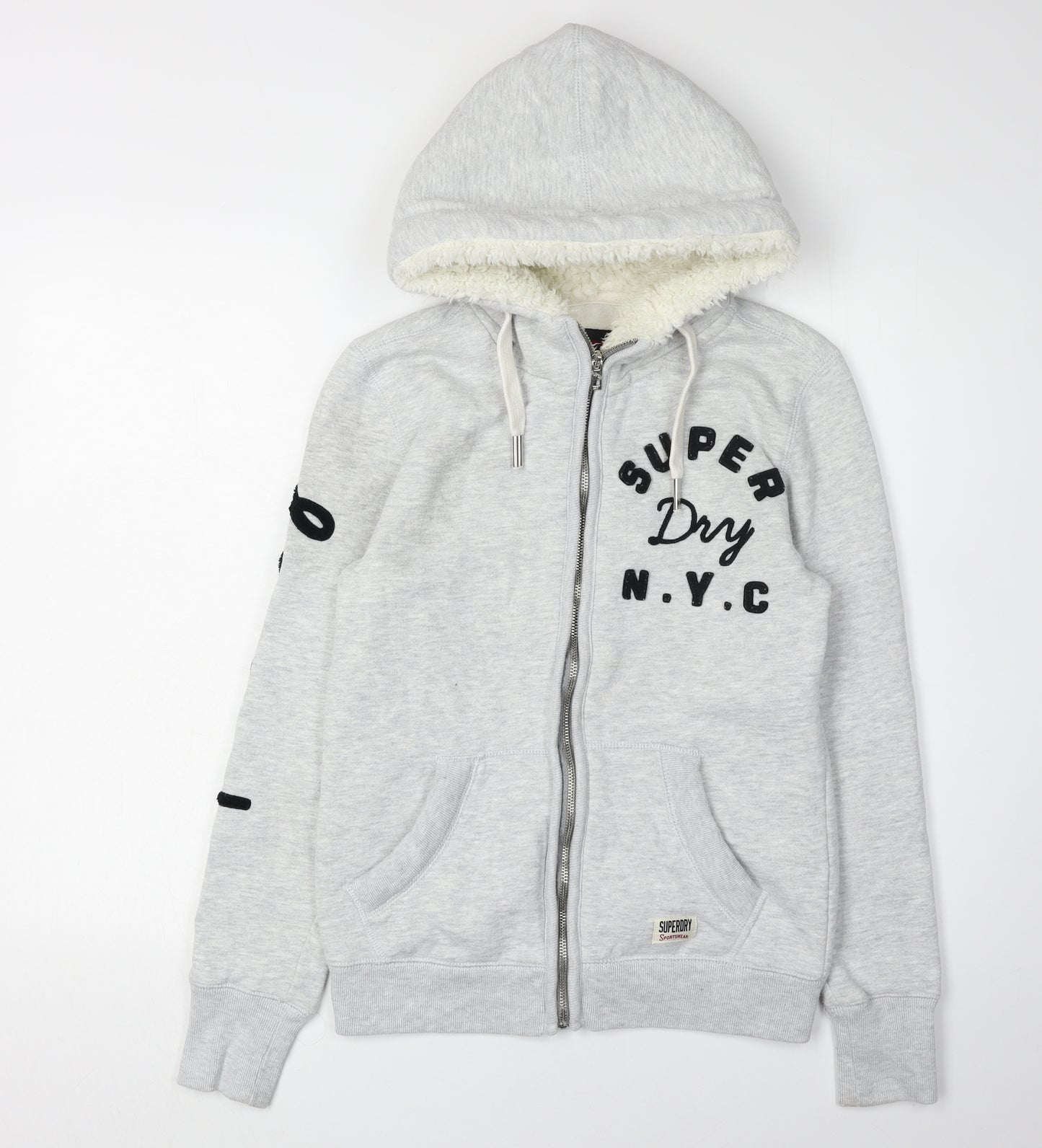 Superdry Women Grey Full Zip Hoodie with Logo, Size M
