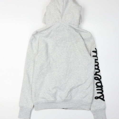 Superdry Women Grey Full Zip Hoodie with Logo, Size M