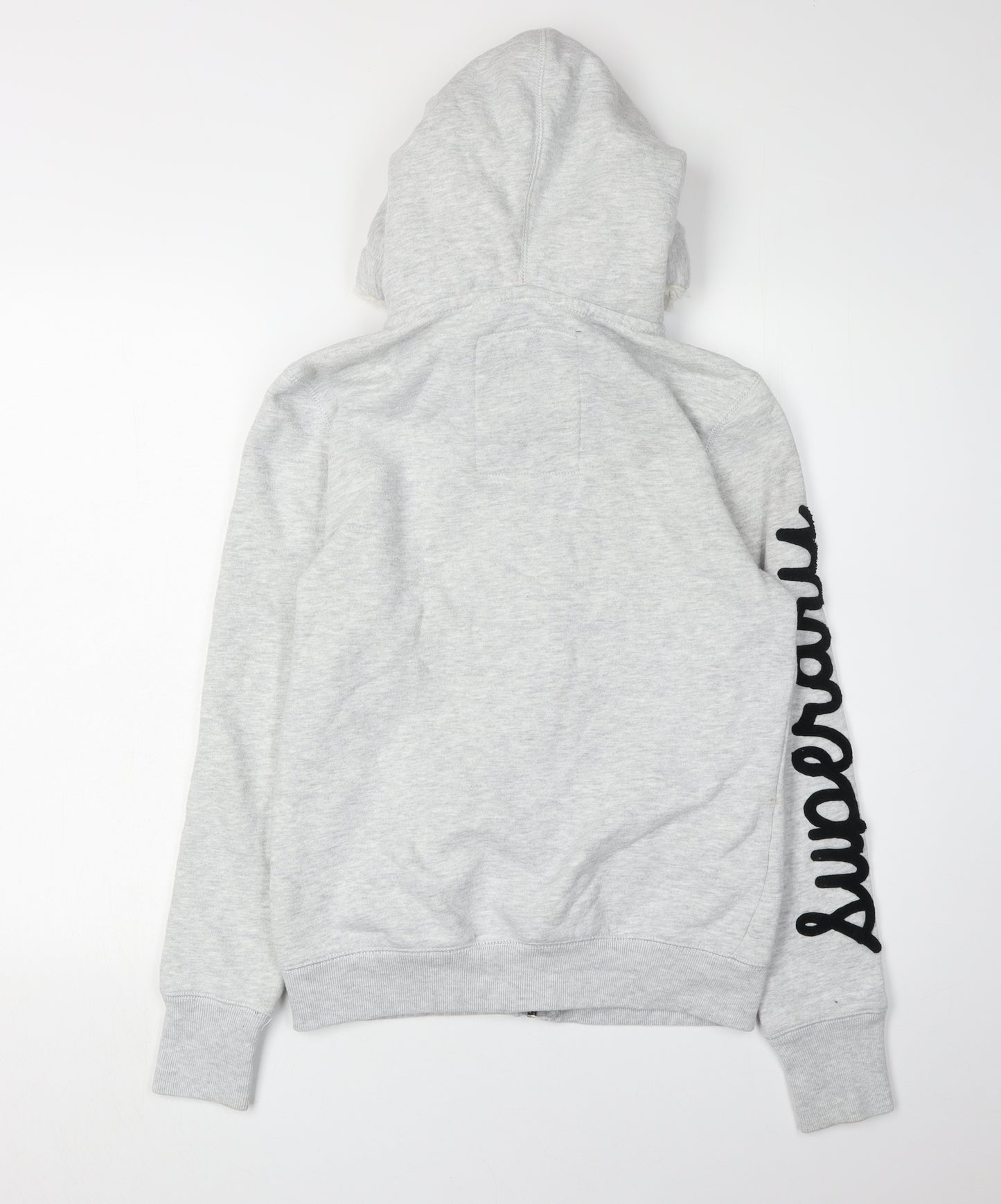Superdry Women Grey Full Zip Hoodie with Logo, Size M