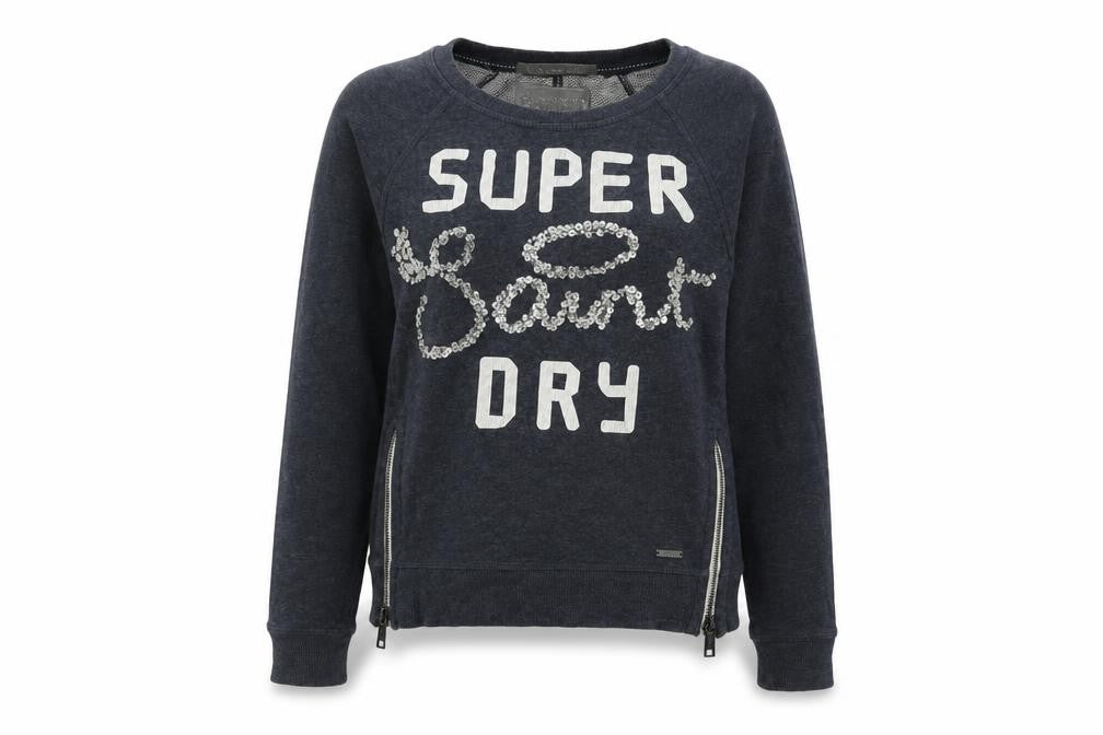 Front view of Superdry Women's Black Sequin Pullover Sweatshirt S