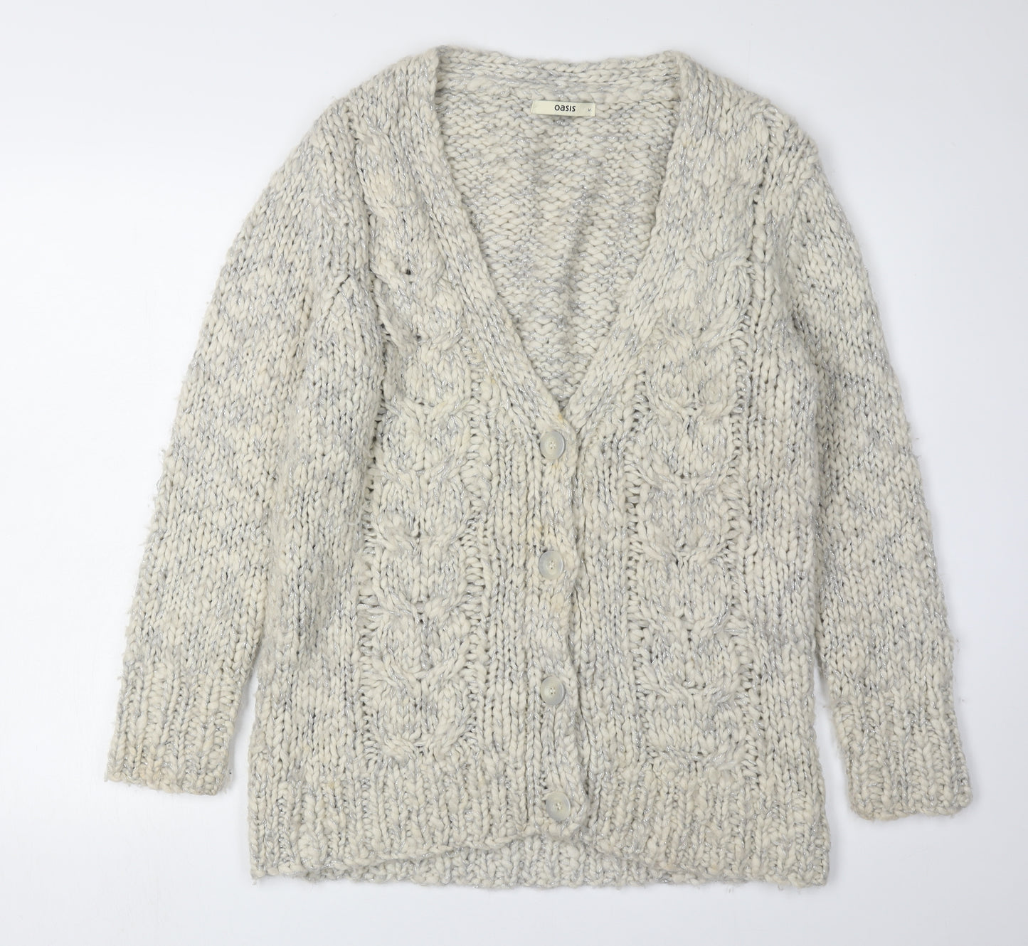 Oasis Women's Ivory Knit Cardigan Size M V-Neck Buttoned
