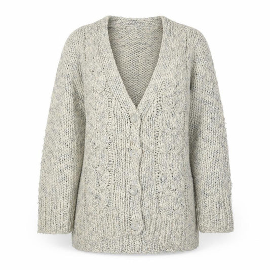 Front view of Oasis Women's Ivory Knit Cardigan, size M, V-Neck Buttoned