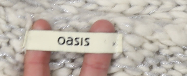 Oasis Women's Ivory Knit Cardigan Size M V-Neck Buttoned