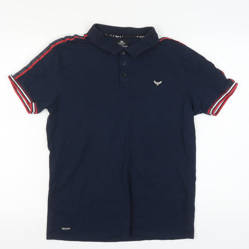 Threadbare Men's Blue Polo Shirt M with Logo Embellishment