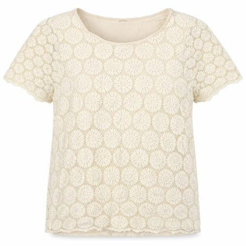 Oasis Women's Beige Floral Crochet T-Shirt, Size M
