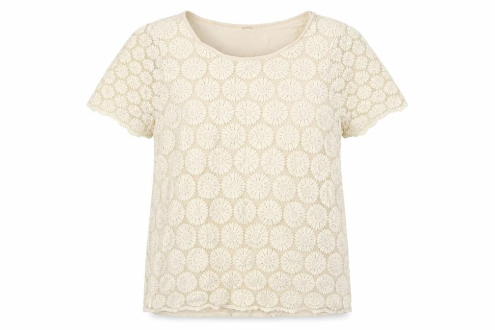 Oasis Women's Beige Floral Crochet T-Shirt, Size M