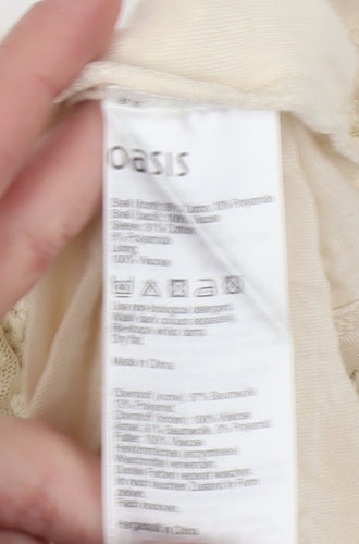 Oasis Women's Beige Floral Crochet T-Shirt, Size M