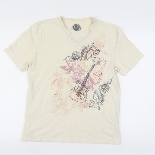 NEXT Unisex Beige Graphic V-Neck T-Shirt M