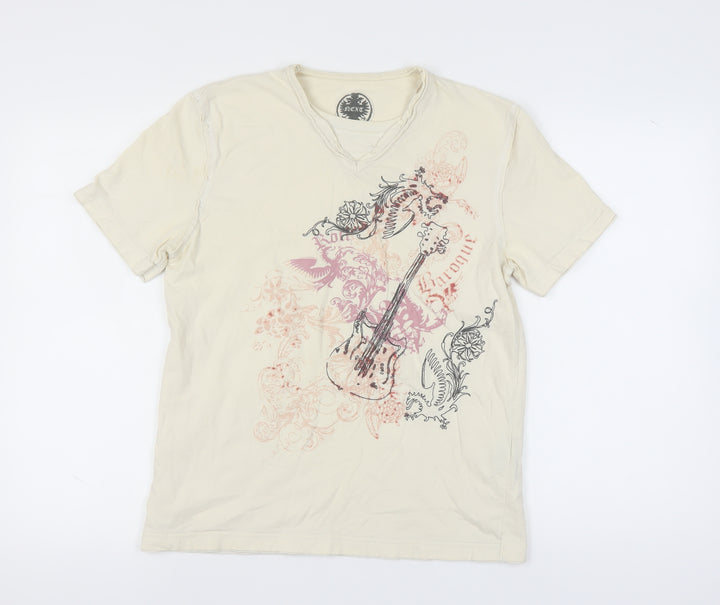 NEXT Unisex Beige Graphic V-Neck T-Shirt M