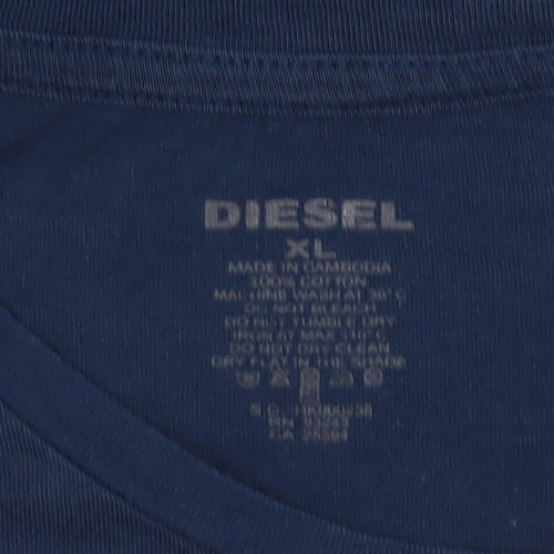 Diesel Men's XL Blue Crew Neck T-Shirt Short Sleeve Cotton
