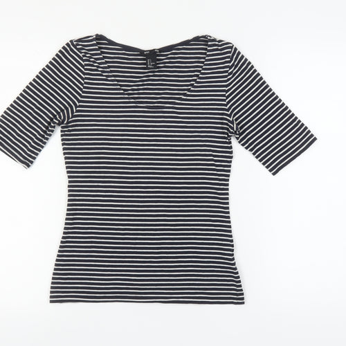 H&M Women's Black Striped Basic T-Shirt Size 12