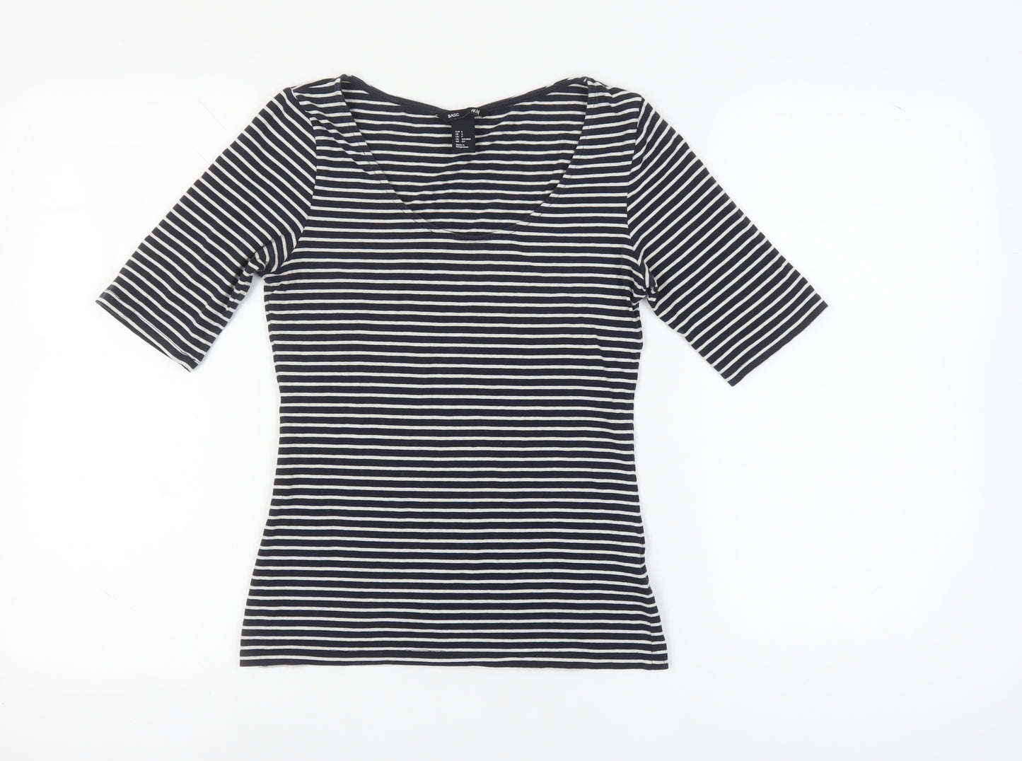 H&M Women's Black Striped Basic T-Shirt Size 12