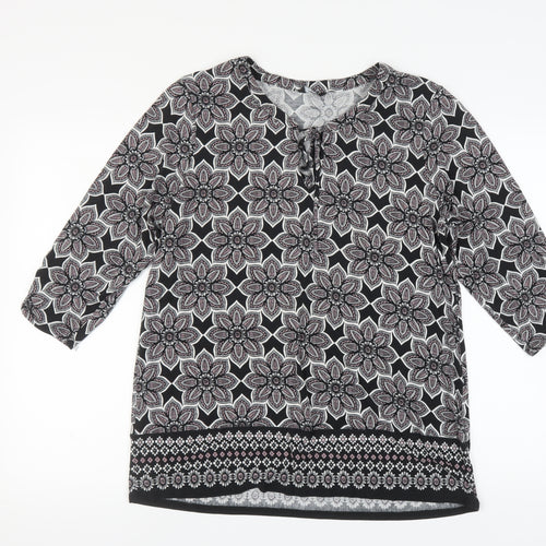 M&Co Women's Black Floral Blouse, Size 16