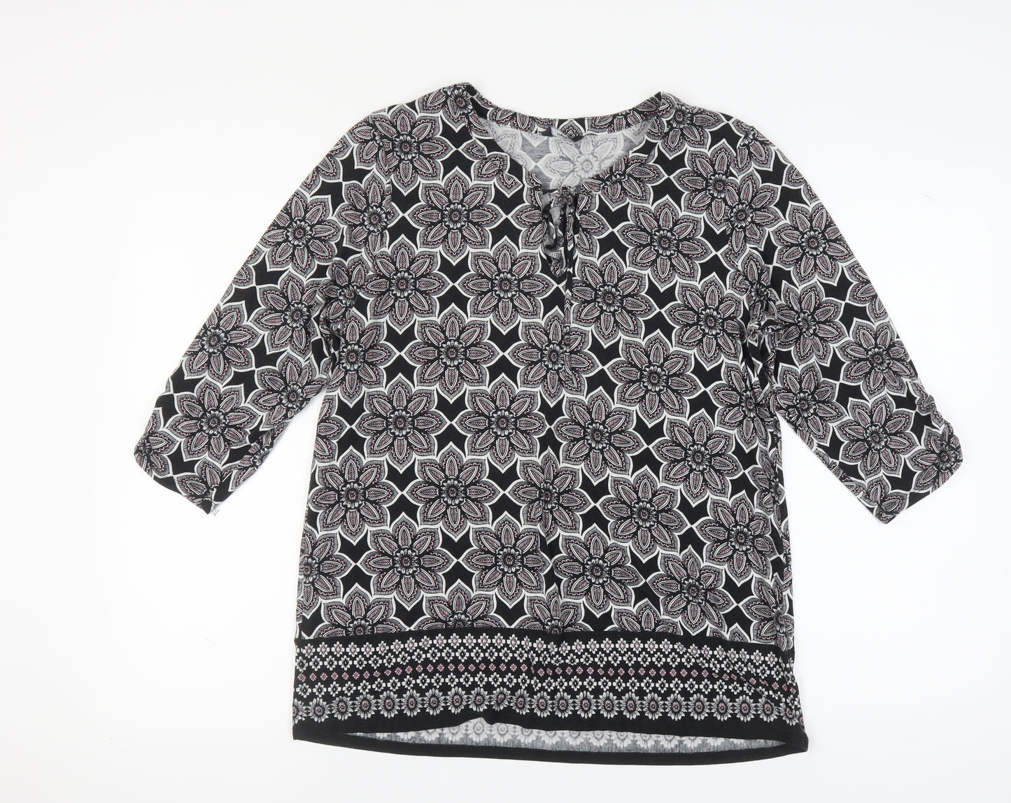 M&Co Women's Black Floral Blouse, Size 16