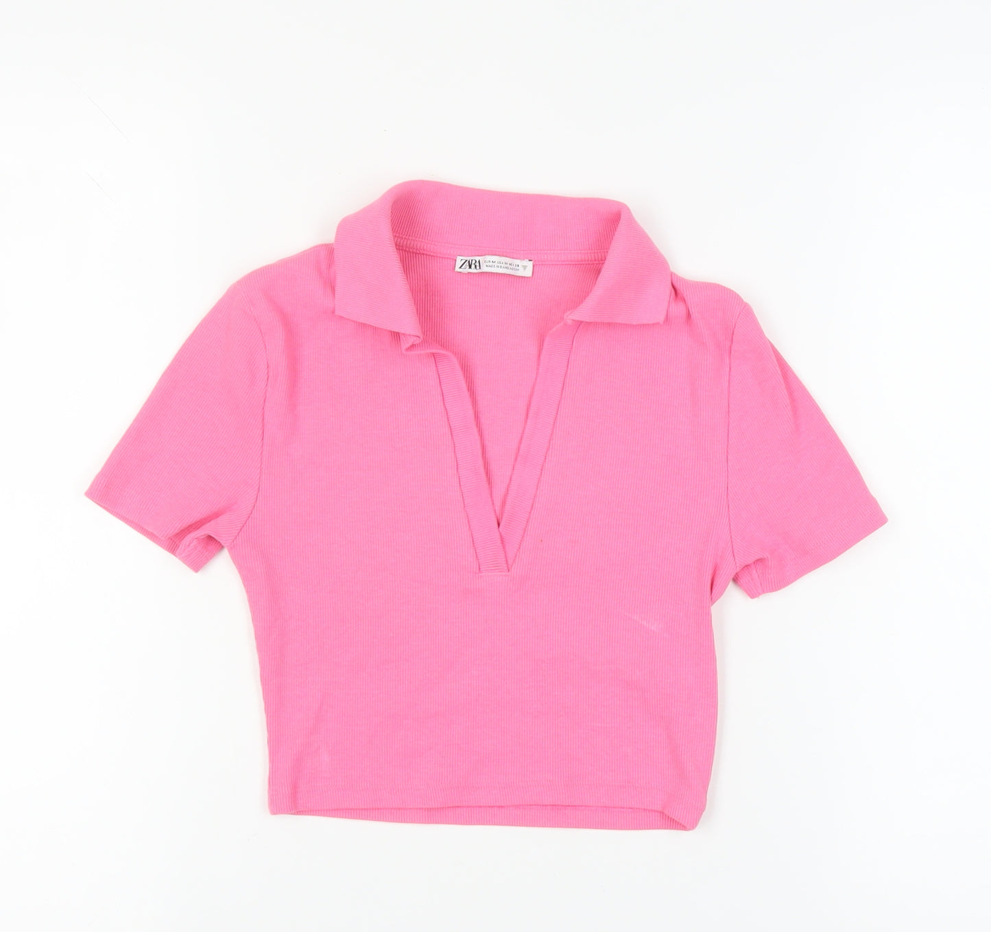 ZARA Women's Pink Cropped Polo Shirt - Size M