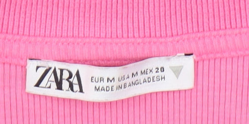 ZARA Women's Pink Cropped Polo Shirt - Size M