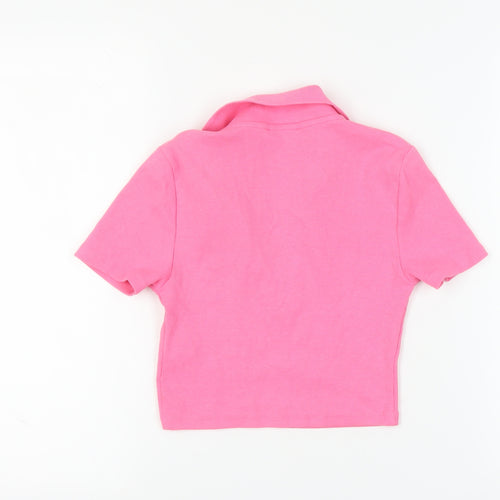 ZARA Women's Pink Cropped Polo Shirt - Size M