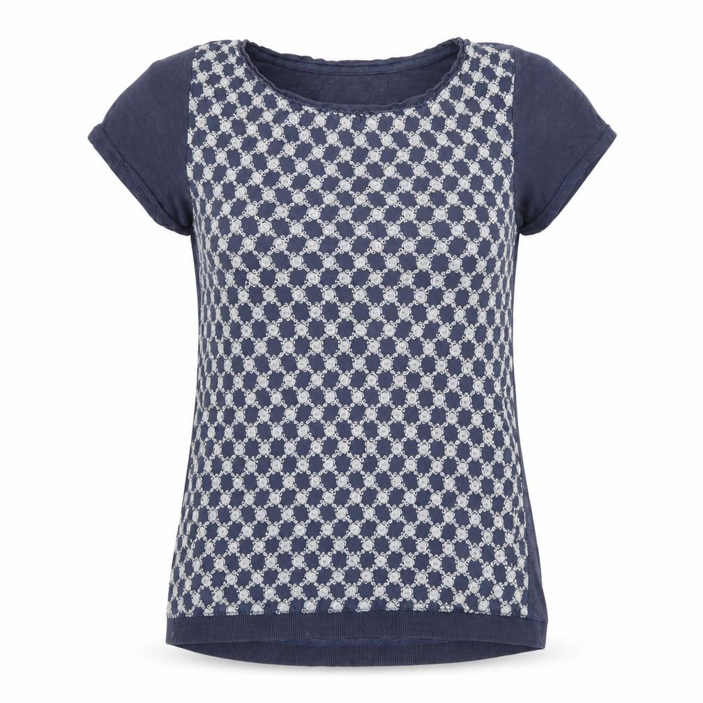 Front view of FatFace Women's Blue Geometric T-Shirt, size 6