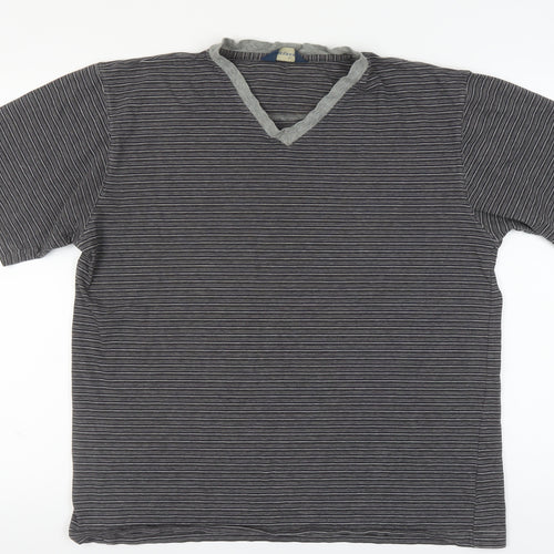 Debenhams Men’s Grey Striped V-Neck T-Shirt L