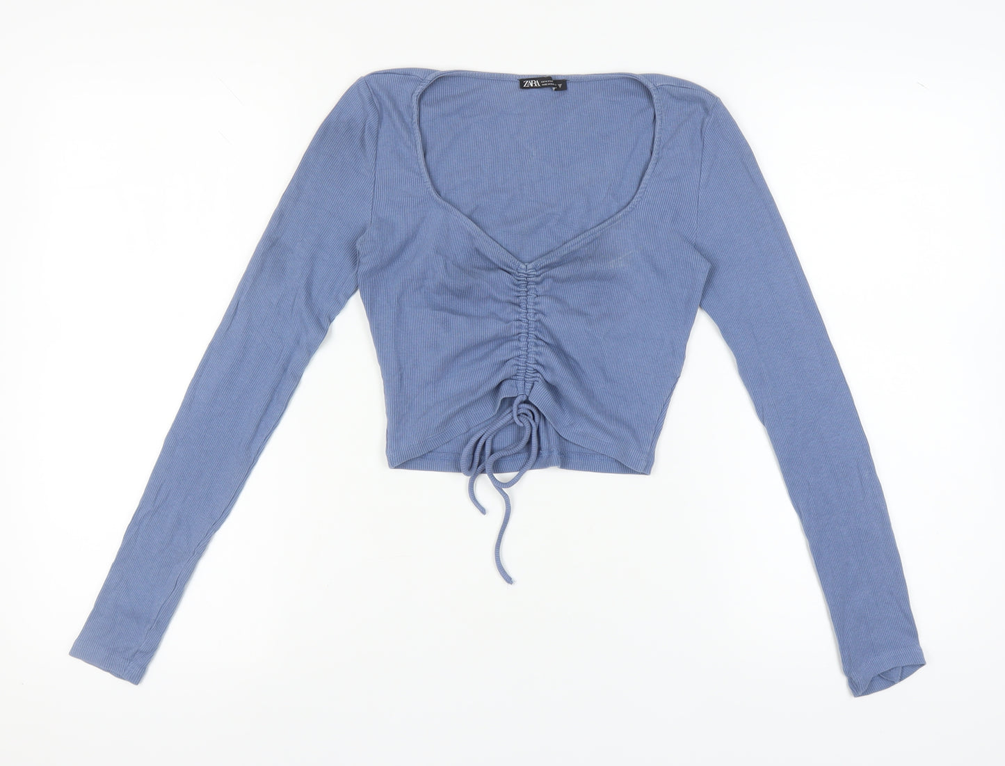 Zara Women's Blue Cropped Knit Top - Size 12