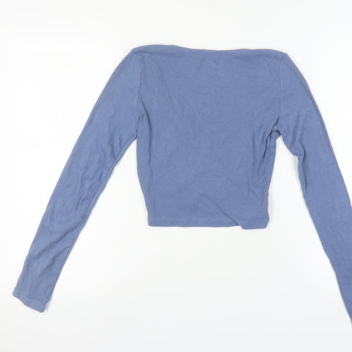 Zara Women's Blue Cropped Knit Top - Size 12