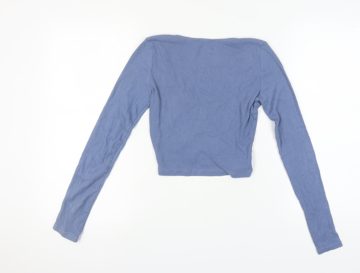 Zara Women's Blue Cropped Knit Top - Size 12