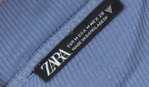 Zara Women's Blue Cropped Knit Top - Size 12