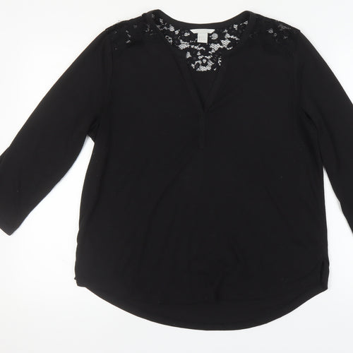 H&M Women's Black 3/4 Sleeve Lace Accent Top